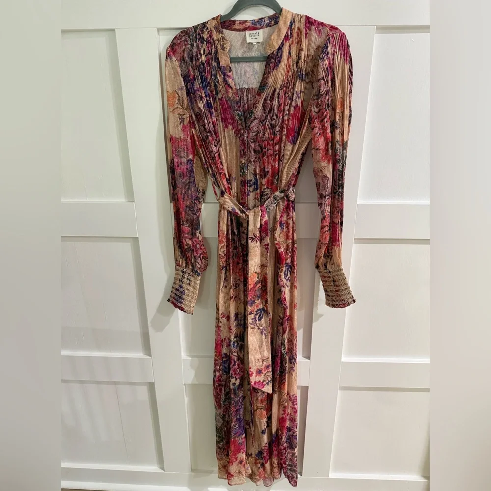 Hemant & Nandita Tara Sheer Floral Metallic Maxi Shirt Dress – M - Picture 4 of 8